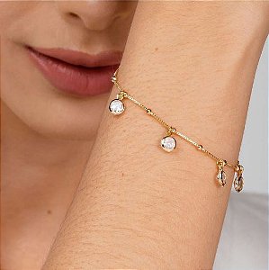 Pulseira delicada pingentes de zircônias folheada a ouro 18K hipoalergênico