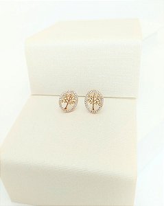 Brinco Árvore da Vida com zircônias cravejadas folheado a ouro 18K hipoalergênico