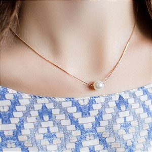 Colar pérola solitário 10mm folheado a ouro 18K  hipoalergênico