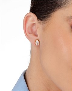 Brinco gota de ponto de luz com zircônia folheado a ouro 18K hipoalergênico