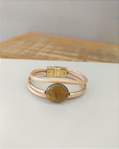 Pulseira caramelo pedra marrom sintética detalhe folheada a ouro 18K hipoalergênico