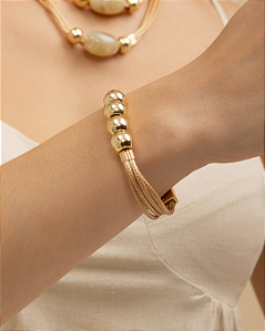 Pulseira nude robusta bolas folheada a ouro 18K hipoalergênico