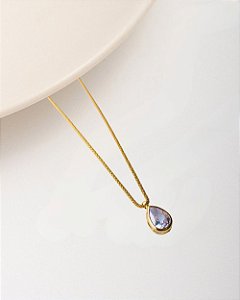 Colar pingente gota corrente malha trançada folheado a ouro 18K hipoalergênico