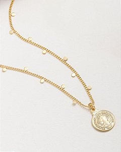 Colar São Bento corrente com detalhes cravejadas folheado a ouro 18K hipoalergênico