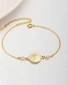 Pulseira pingente de São Bento (Cruz Sagrada) com zircônias folheado a ouro 18K hipoalergênico