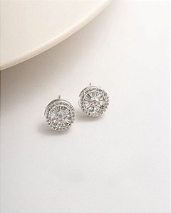 Brinco de zircônias modelo pizza banho de ródio hipoalergênico