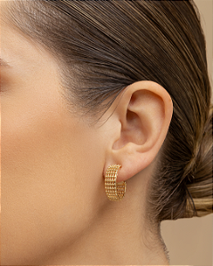 Brinco de argola malha bolinhas folheado a ouro 18K hipoalergênico