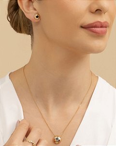 Conjunto de colar e brinco com zircônia preta folheado a ouro 18K hipoalergênico