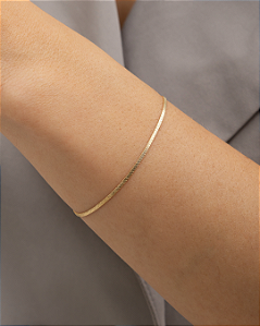 Pulseira malha flat fina folheada a ouro 18K hipoalergênico