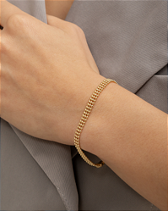 Pulseira sofisticada de malha com bolinhas folheado a ouro 18K hipoalergênico