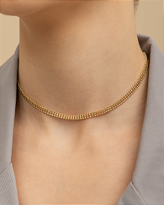 Colar choker sofisticado de malha com bolinhas folheado a ouro 18K hipoalergênico