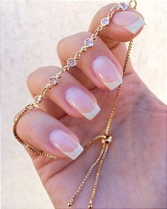 Pulseira delicada zircônas redondas regulável folheado a ouro 18K hipoalergênico