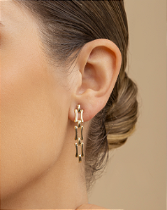 Brinco longo engates folheado a ouro 18K hipoalergênico