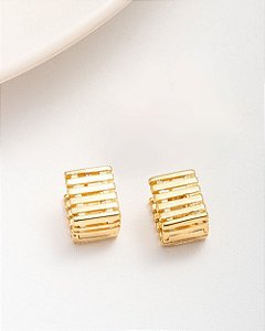 Brinco retangular listras delicadas vazadas fecho click folheado a ouro 18K hipoalergênico