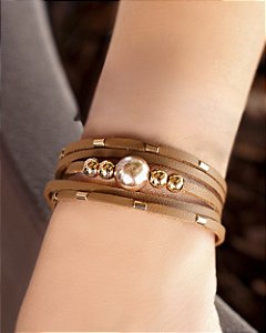 Pulseira pérola rosé folheada a ouro hipoalergênico