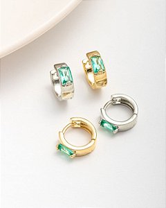 Brinco de argola click com zircônia verde retangular folheado a ouro 18K hipoalergênico