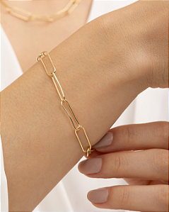 Pulseira sofisticada elos alongados folheado a ouro 18K hipoalergênico