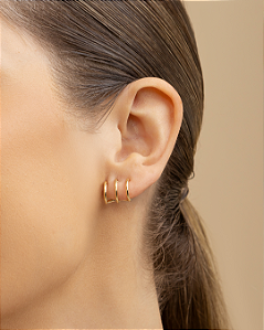 Brinco ear hook 3 listras delicado folheado a ouro 18K hipoalergênico