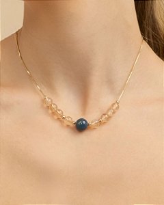 Curto pedra azul e bege corrente rabo de rato