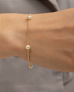 Pulseira pérolas espaçadas corrente de bolinhas folheado a ouro 18K hipoalergênico