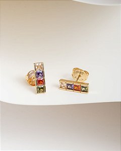 Brinco zircônias coloridas cores elegantes folheado a ouro 18K hipoalergênico