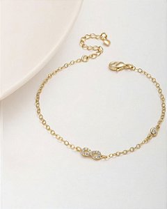 Pulseira delicada pingente infinito cravejado de zircônias folheado a ouro 18K hipoalergênico