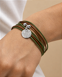 Bracelete pingente do Espírito Santo e cristal banho ródio hipoalergênico