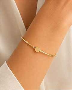 Pulseira bracelete aro aberto detalhe círculo folheado a ouro 18K hipoalergênico