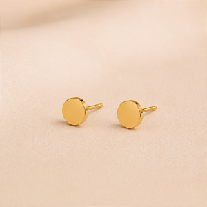 Brinco liso pequeno círculo chato liso folheado a ouro 18K hipoalergênico