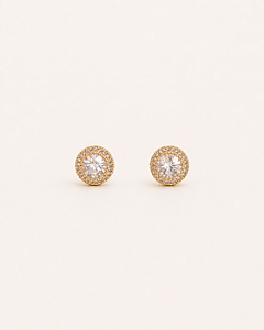 Brinco ponto de luz zircônia moldura com zircônias cravejadas folheado a ouro 18K hipoalergênico