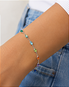 Pulseira zircônias coloridas banho de ródio hipoalergênico