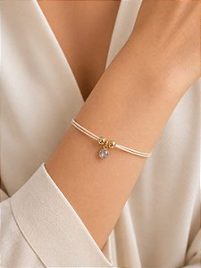 Pulseira pingente ponto de luz zircônia regulável folheada a ouro 18K hipoalergênico