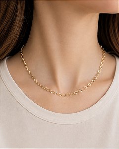 Colar choker elos delicados quadrados folheado a ouro 18K hipoalergênico