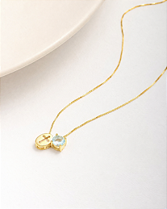 Colar curto Cruz e Zircônia aqua folheado a ouro 18K hipoalergênico