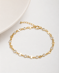 Pulseira círculos lisos e zircônias folheada a ouro 18K hipoalergênico
