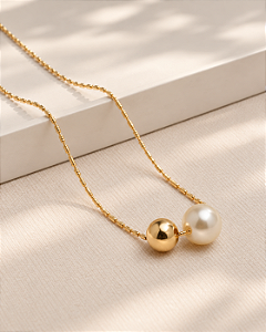 Colar com pérola e bolinha folheado a ouro 18K hipoalergênico