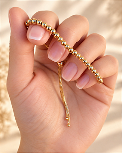 Pulseira bolinhas médias regulável folheado a ouro 18K hipoalergênico