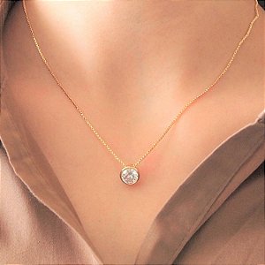 Colar ponto de luz zircônia cravação inglesa folheado a ouro 18K hipoalergênico