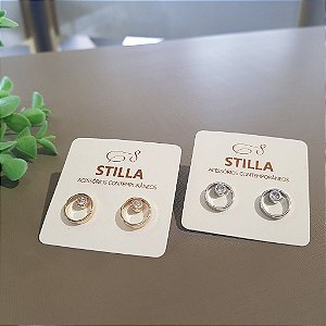 Brinco zircônia redondo vazado banho ródio hipoalergênico