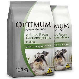 Ração Optimum - Frango e Arroz - Para Cães Adultos Raças Pequenas e Minis - Dois pacotes de 10,1kg