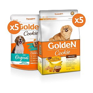 Cookie Golden para Cães Adultos Porte Pequeno 350gr kit com 10 unidades - Sabores ASSADOS E BANANA AVEIA E MEL