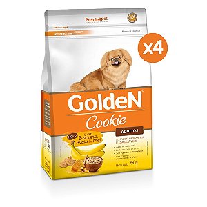 Golden Cookie para Cães Adultos Porte Pequeno Banana Aveia e Mel 350gr - kit com 4 unidades