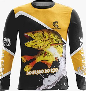 Camisa de Pesca Manga Comprida  Seven Fishing com Estampa Dourado do Rio - Gola Careca