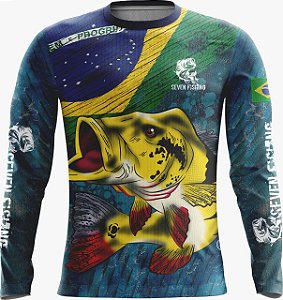 Camisa de Pesca Manga Comprida  Seven Fishing com Estampa Brasil - Gola Careca