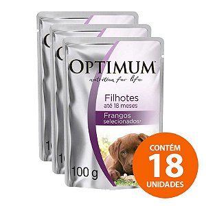 Ração Úmida Optimum - Sachê Frango - Para Cães Filhotes 100g - Kit com 18 Unidades