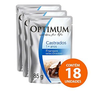 Ração Úmida Optimum - Sachê Frango - Para Gatos Adultos Castrados 85g - Kit com 18 Unidades