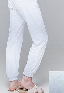 Calça Jogger Pijama Cordao Bolso Malha Viscose Branco Com Forro