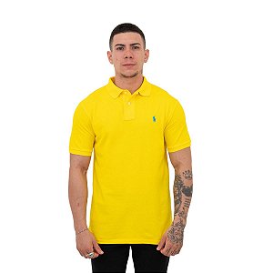 Polo Ralph Lauren Amarelo Logo Clássico Celeste