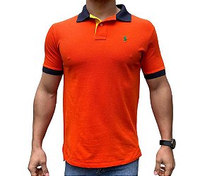 Polo Ralph Lauren Laranja Detalhe Gola Peitilho Punho Logo Clássico