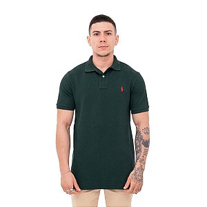 Polo Ralph Lauren Verde Militar Mescla Logo Clássico Vermelho